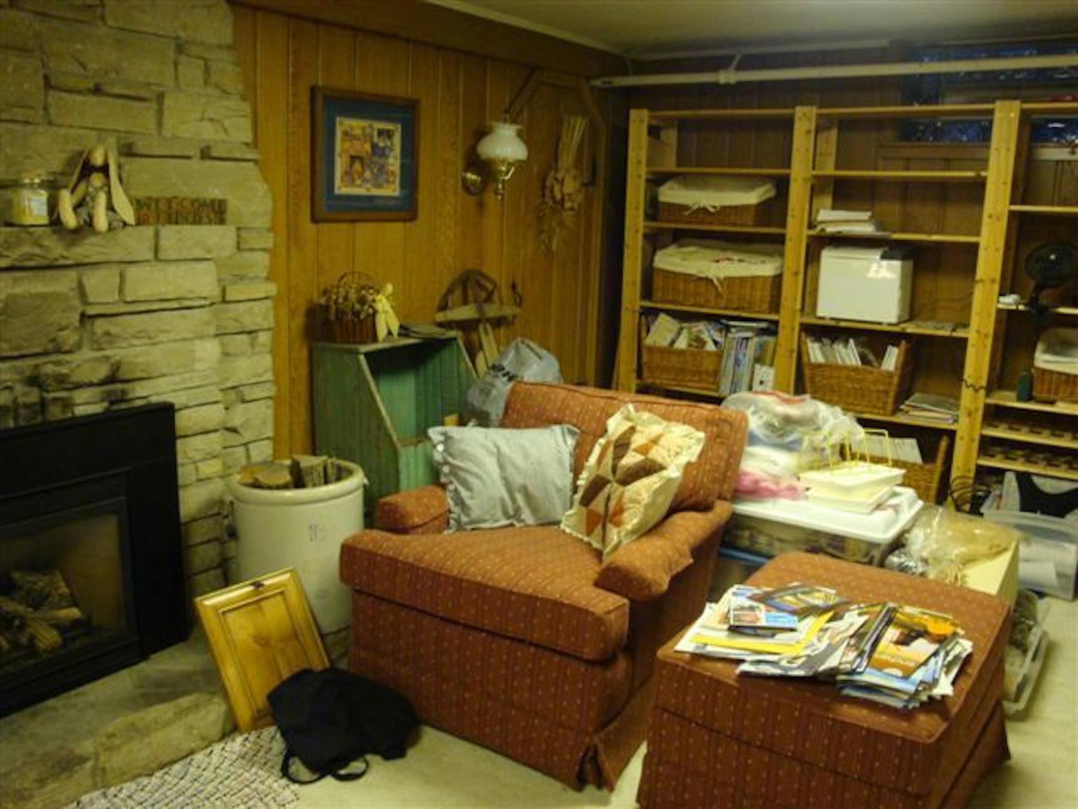 Provided photoRemodel of a lower-level home office by Carol Kornak of Crystal Kitchen Center. Before remodel shown here