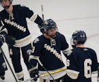 Chanhassen's Owen Buesgens (3) is one of six finalists for the Reed Larson Award, giving to the state's top senior defenseman.