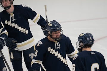 Chanhassen's Owen Buesgens (3) is one of six finalists for the Reed Larson Award, giving to the state's top senior defenseman.