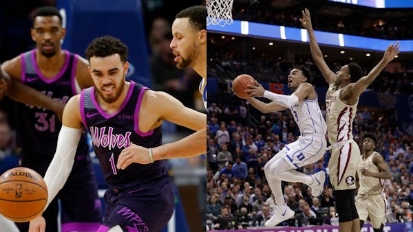 The Jones brothers -- Tyus of the Timberwolves, left, and Tre of the Duke Blue Devils -- are keeping tabs on one another, especially with the start of