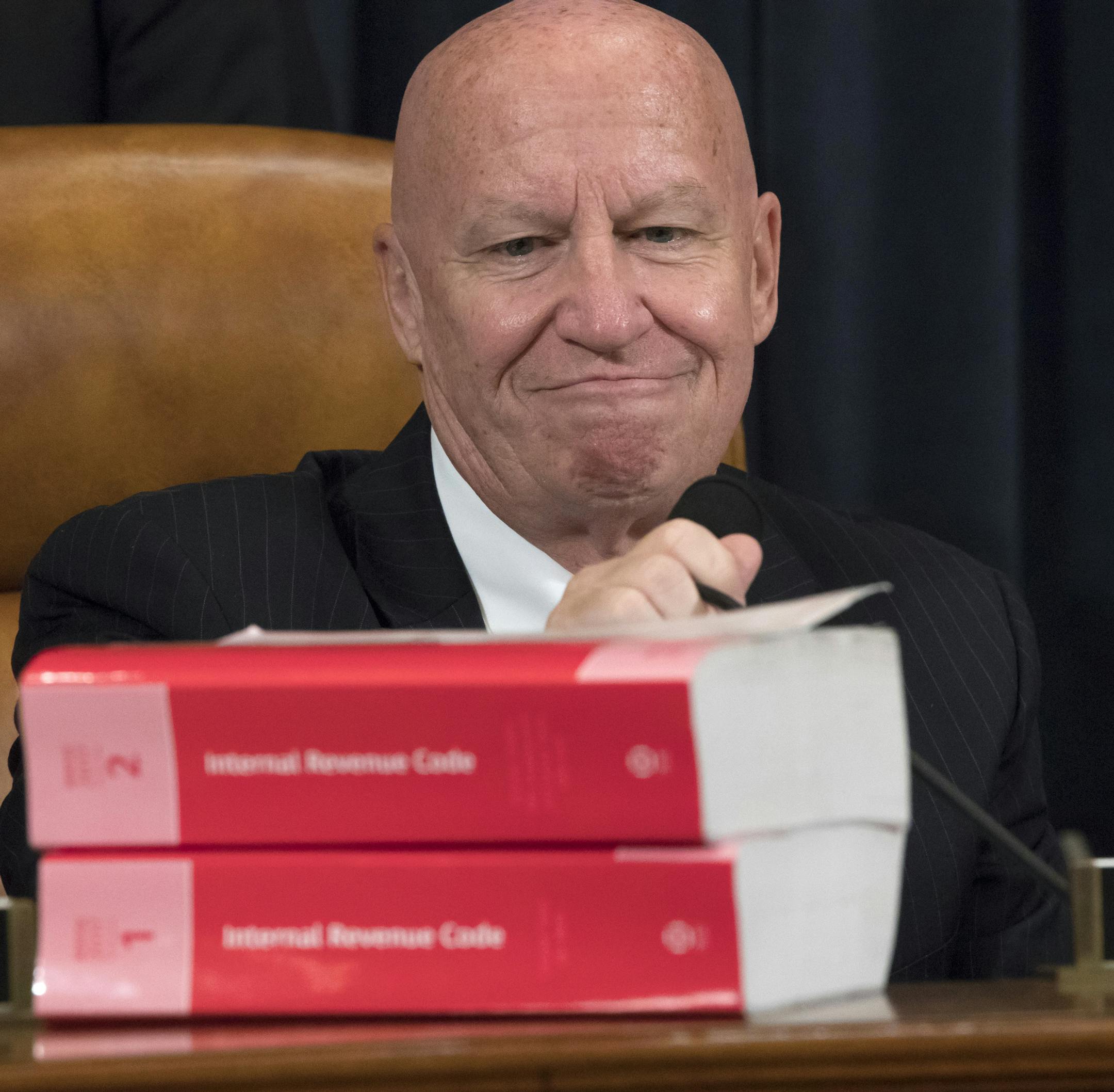 House Ways and Means Committee Chairman Kevin Brady, R-Texas, makes a statement as his panel begins the markup process of the GOP's far-reaching tax overhaul as members propose amendments and changes to shape the first major revamp of the tax system in three decades, on Capitol Hill in Washington, Monday, Nov. 6, 2017. (AP Photo/J. Scott Applewhite)