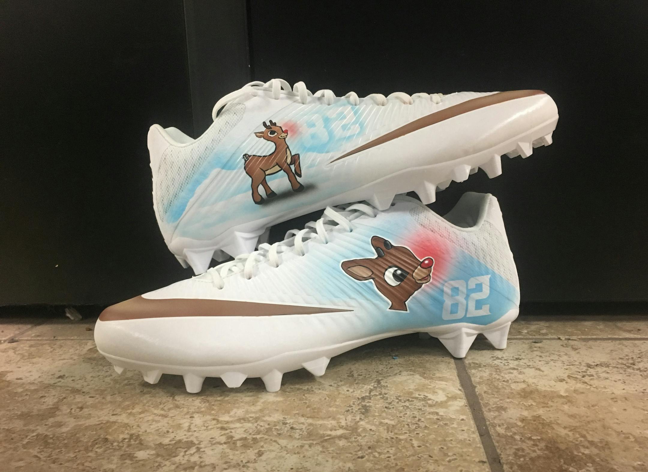 Dan Gamache, owner of Mache Custom Kicks, has designed several custom-made cleats for Vikings players and other athletes.
Xavier Rhodes&#xed; custom cleats featured his motto &#xf1; Rhodes closed.
Jerick McKinnon&#xed;s Harambe cleats, inspired by the gorilla killed at the Cincinnati Zoo, went viral. McKinnon also had a pair of cleats made to bring attention to breast cancer awareness.
Jarius Wright showcased his football loves &#xf1; Arkansas and the Twin Cities &#xf1; in one pair of fancy clea