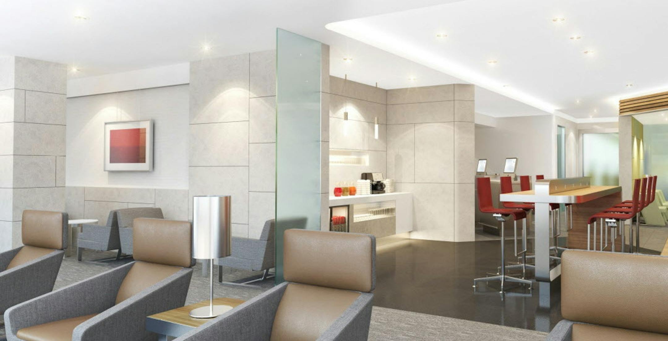 Rendering of future Admirals Club lounge depicts potential design elements and color palette. Courtesy James Park Associates. (PRNewsFoto/American Airlines)