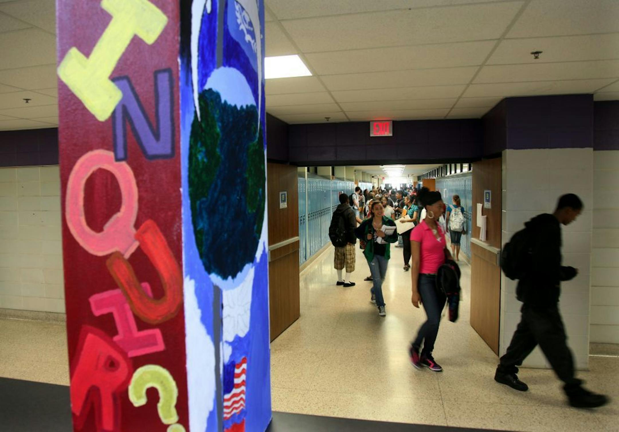 Brooklyn Center High School students made their way in the hallway between classes.