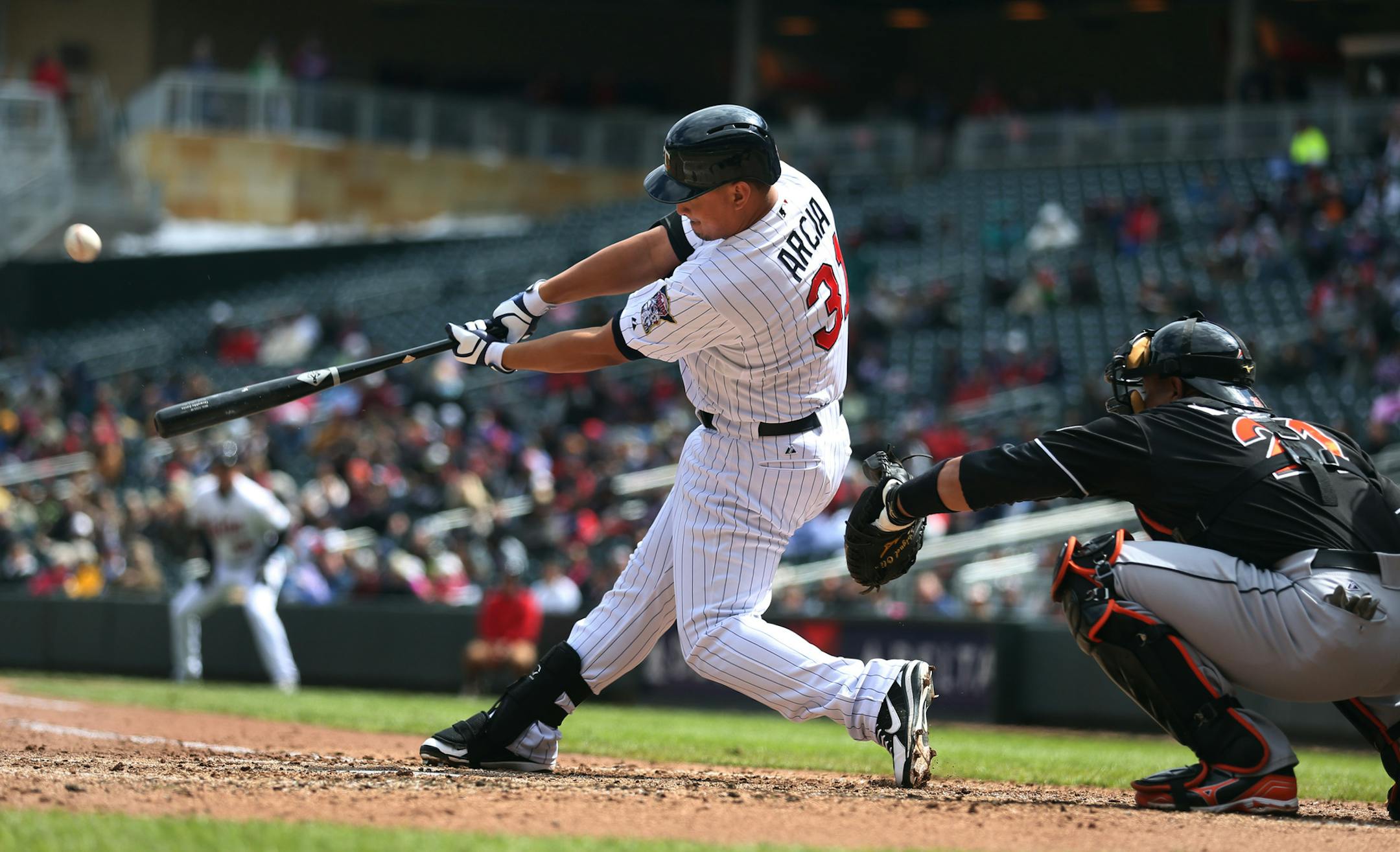 Oswaldo Arcia hit a three-run homer against the Miami Marlins on April 23