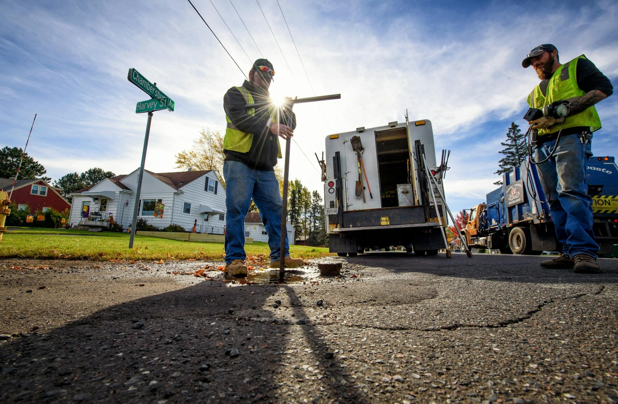 Josh Carlson and David Wuebkers are "leak seekers" part of Duluth's public works department who track leaks in the system.