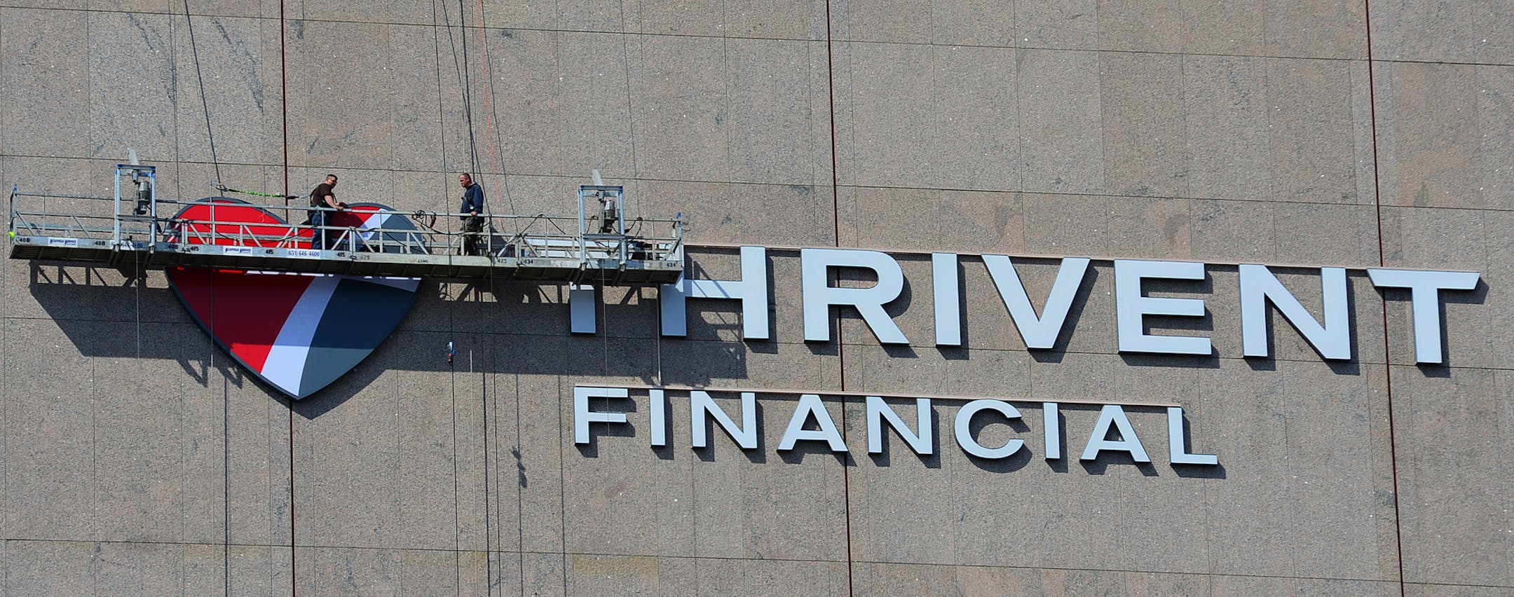 Workers installed a new heart emblem on their building in downtown Minneapolis in March, as part of the new branding campaign.