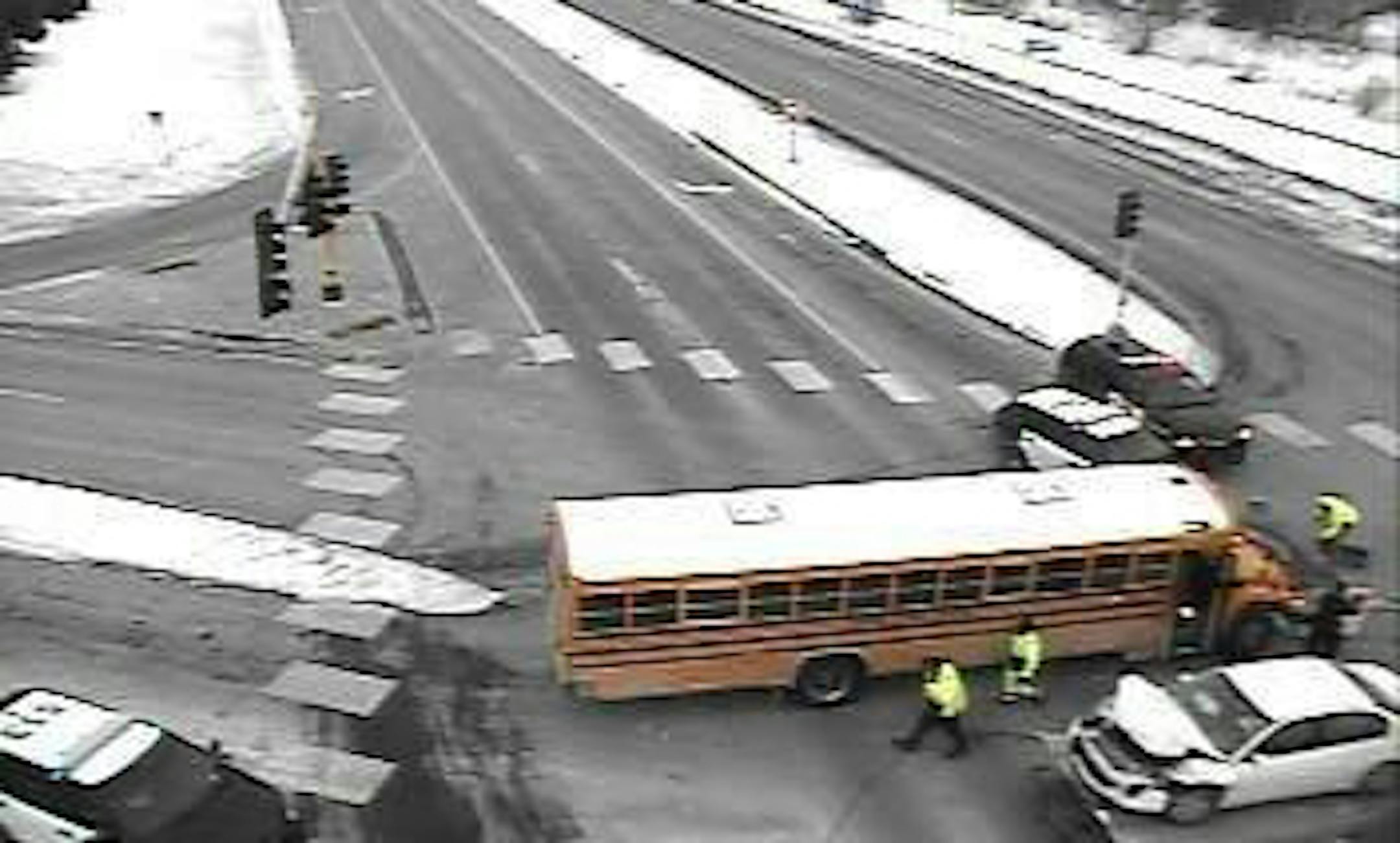 A school bus and a car collided in Burnsville Wednesday morning at Hwy. 13 and County Road 11.