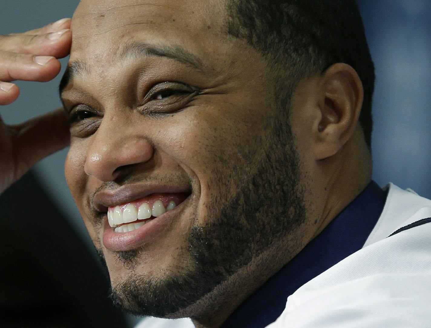 Robinson Cano talks to reporters after he was introduced as the newest member of the Seattle Mariners baseball team, Thursday, Dec. 12, 2013, in Seattle. (AP Photo/Ted S. Warren)