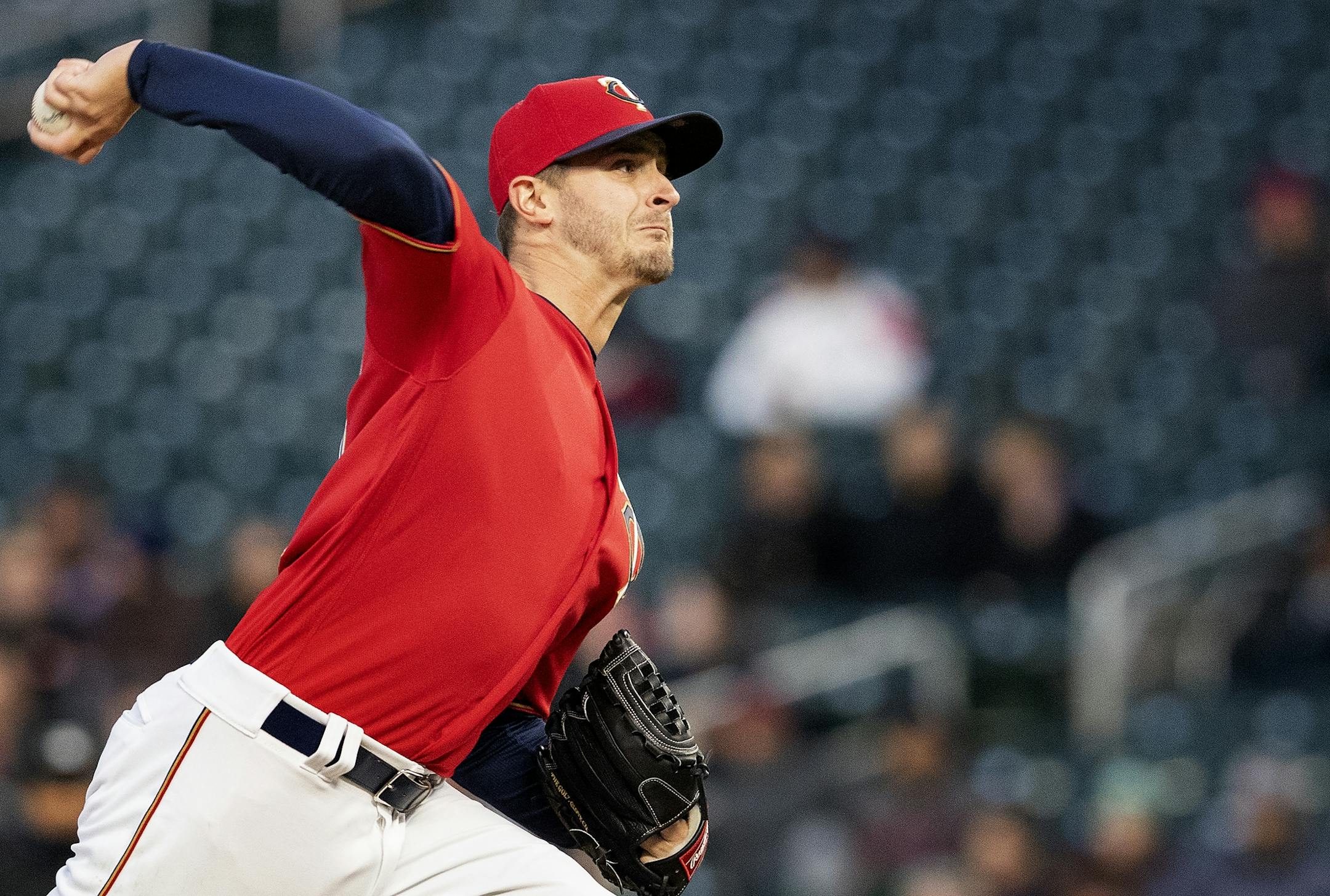 Minnesota Twins starting pitcher Jake Odorizzi (12) in the second inning.
