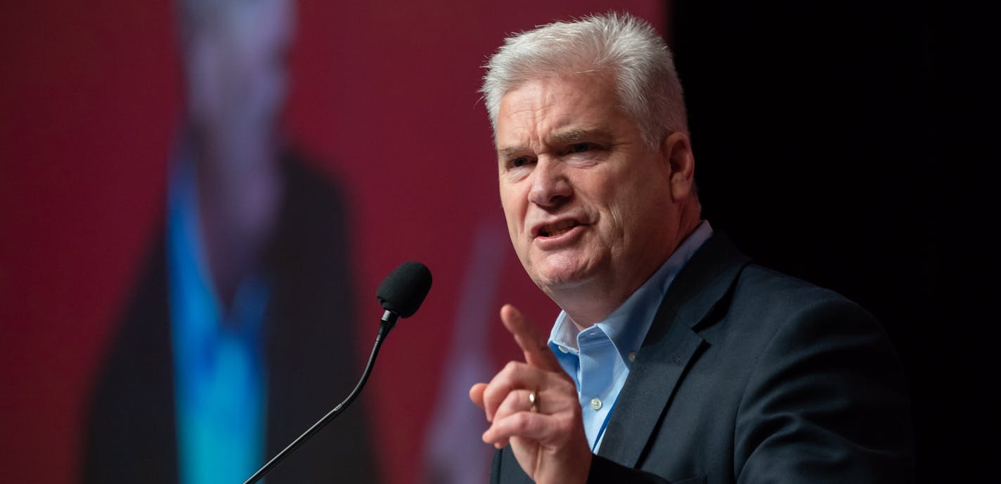 Republican U.S. Rep. Tom Emmer spoke at the second day of the Republican state convention in Duluth. ] GLEN STUBBE &#x2022; glen.stubbe@startribune.com Saturday, June 2, 2018 Minnesota Democrats and Republicans alike endorse candidates for governor Sunday at their respective state conventions, the marquee fight in Minnesota's momentous election year. The GOP endorsement won't head off an August primary, with former Gov. Tim Pawlenty not competing for the party nod; the DFL will try to unite arou