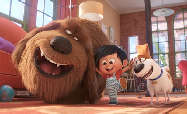 Duke (voiced by Eric Stonestreet), Liam (Henry Lynch) and Max (Patton Oswalt) in "The Secret Life of Pets 2."