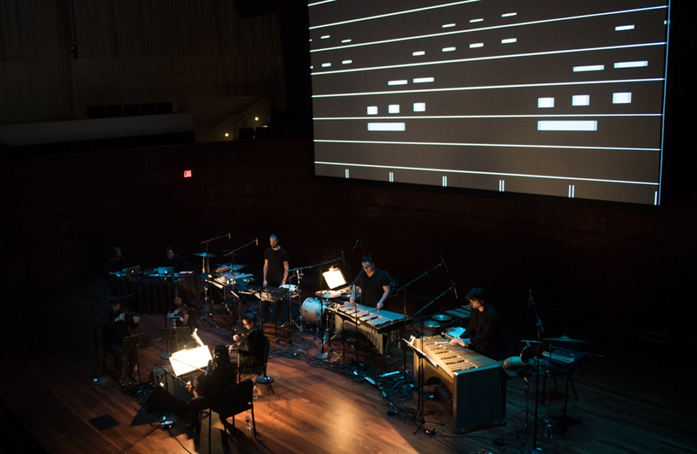 A string quartet and three percussionists played Daniel Wohl's "Holographic" at Ordway Concert Hall Feb. 11. (Jayme Halbritter Photography)