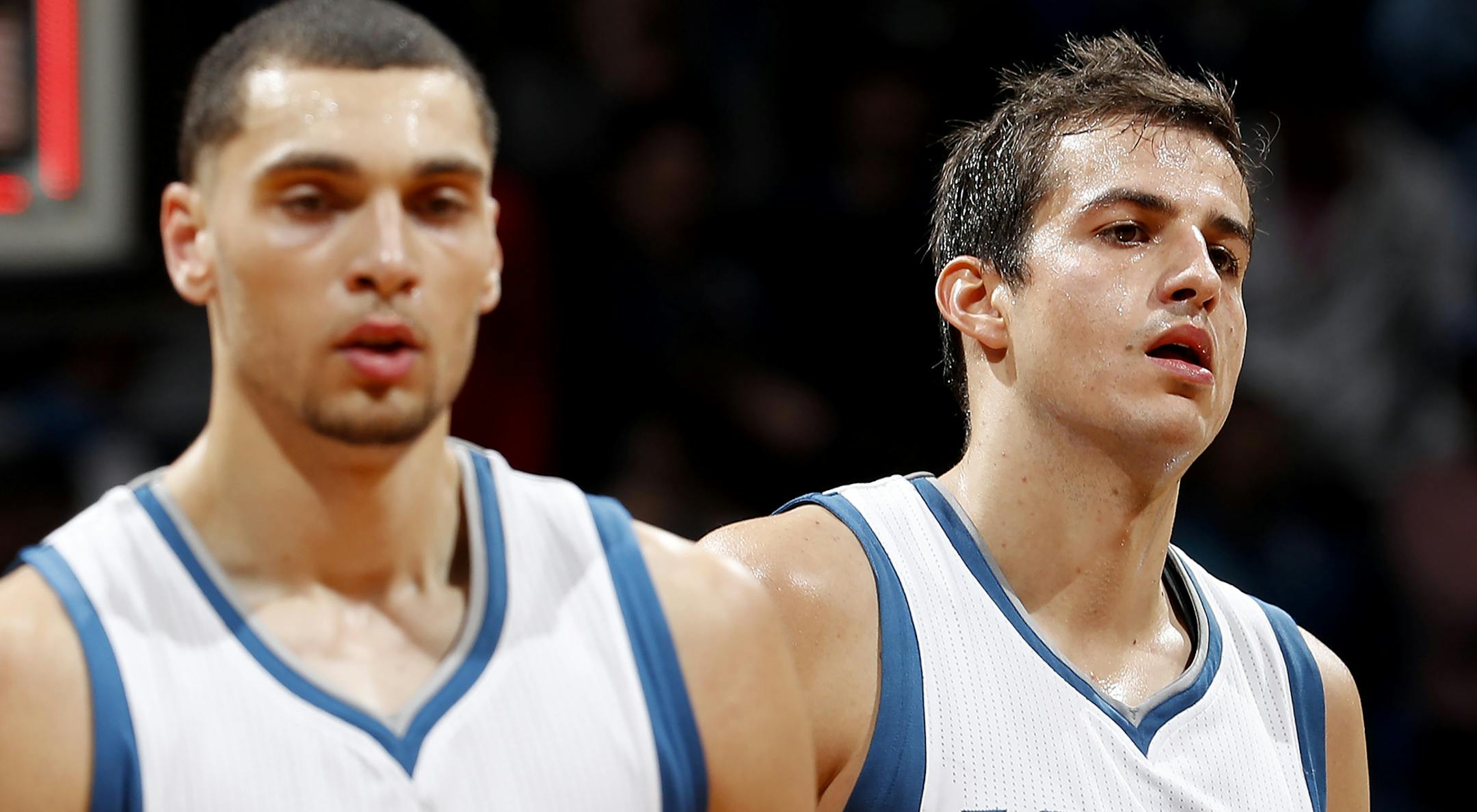 Zach LaVine (8) and Nemanja Bjelica (88) walked off the court at the end of the game. Denver beat Minnesota by a final score of 102-99. ] CARLOS GONZALEZ cgonzalez@startribune.com - November 3, 2016, Minneapolis, MN, Target Center, NBA, Minnesota Timberwolves vs. Denver Nuggets