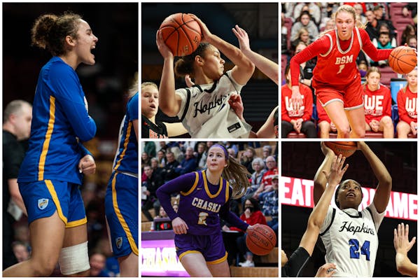 The girls basketball Dream Team, clockwise from left: Tessa Johnson, St. Michael-Albertville; Taylor Woodson, Hopkins; Olivia Olson, Benilde-St. Marga