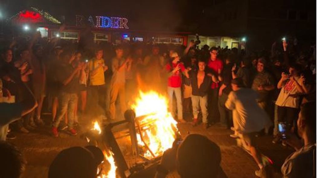Texas Tech fans burned a couch on Texas Tech's campus on Saturday night.