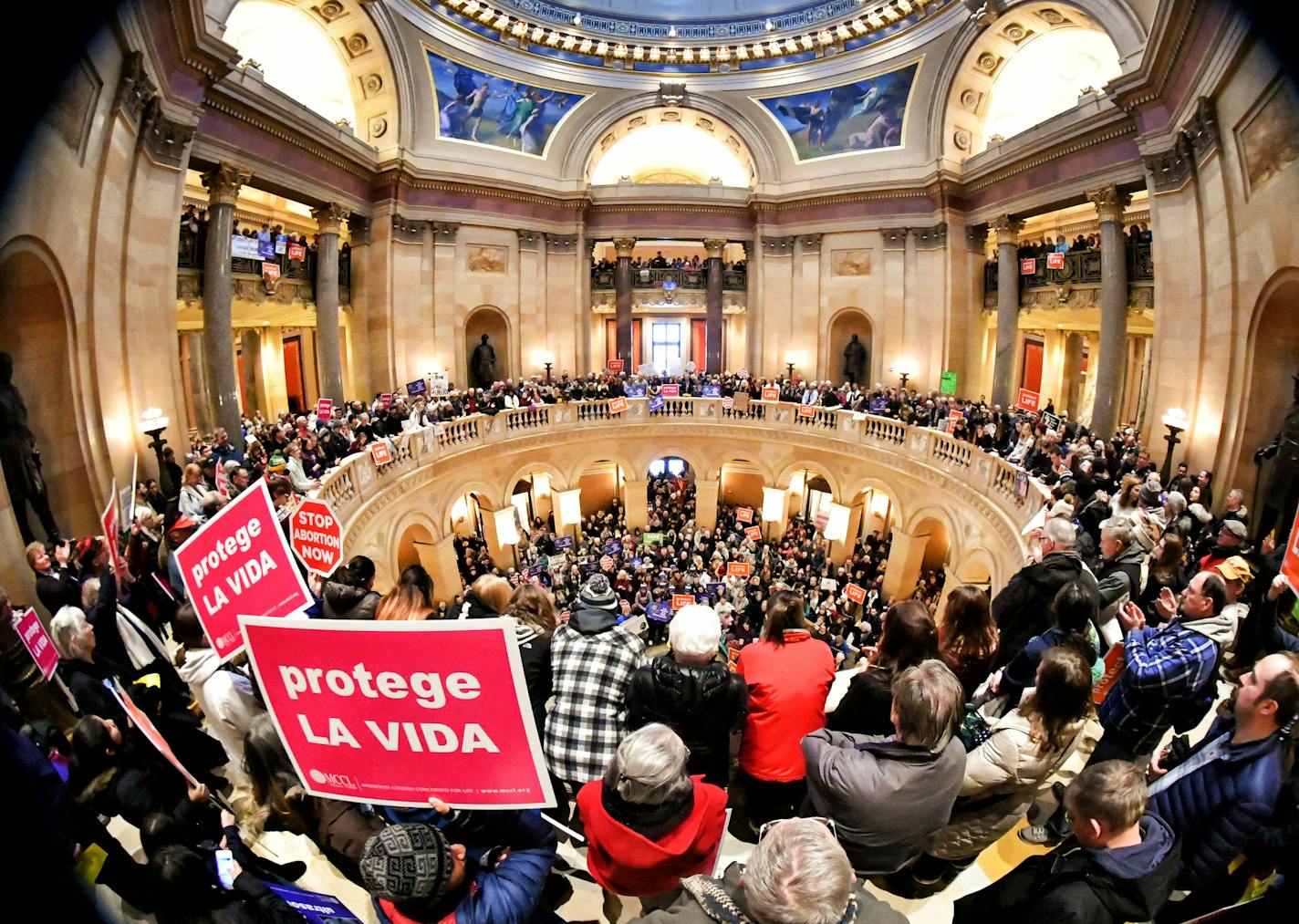 Over one thousand people showed up from around Minnesota as Minnesota Citizens Concerned for Life held a March on the State Capitol commemorating the 45th anniversary of the Roe v. Wade decision. The March for Life had to be moved from the Capitol steps to inside and heavy snow moved through the Twin Cities. ] GLEN STUBBE &#xef; glen.stubbe@startribune.com Monday, January 22, 2018 Over one thousand people showed up from around Minnesota as Minnesota Citizens Concerned for Life held a March on th