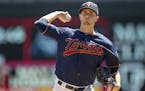 Twins starting pitcher Jake Odorizzi took to the mound during the first inning as the Twins took on the Los Angeles Angels at Target Field, Wednesday,
