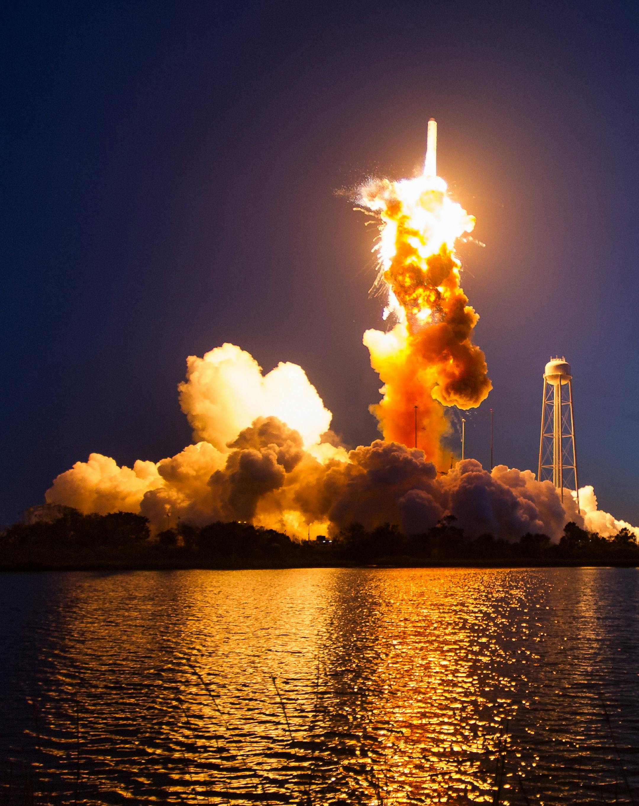 This Tuesday Oct 28, 2014 photo provided by NASA shows the Orbital Antares rocket, after it suffered a catastrophic anomaly moments after launch at NASA’s Wallops Flight Facility in Virginia. The Cygnus spacecraft was filled with supplies slated for the International Space Station, including science experiments, experiment hardware, spare parts, and crew provisions. (Joel Kowsky/NASA via AP)