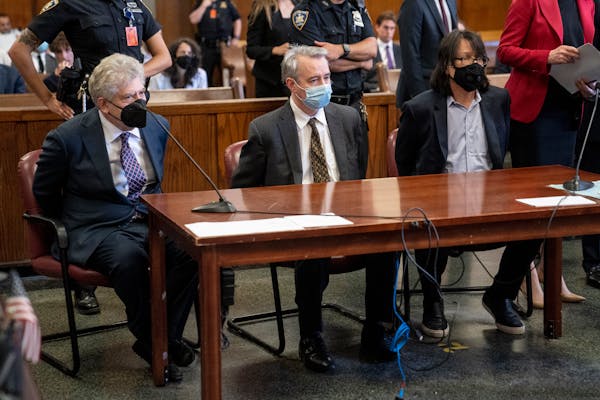 FILE - From left, Glenn Horowitz, Craig Inciardi and Edward Kosinski appear in criminal court after being indicted for conspiracy involving handwritte
