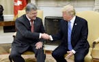 U.S. President Donald Trump meets with President Petro Poroshenko of Ukraine in the Oval Office of the White House Tuesday, June 20, 2017 in Washingto