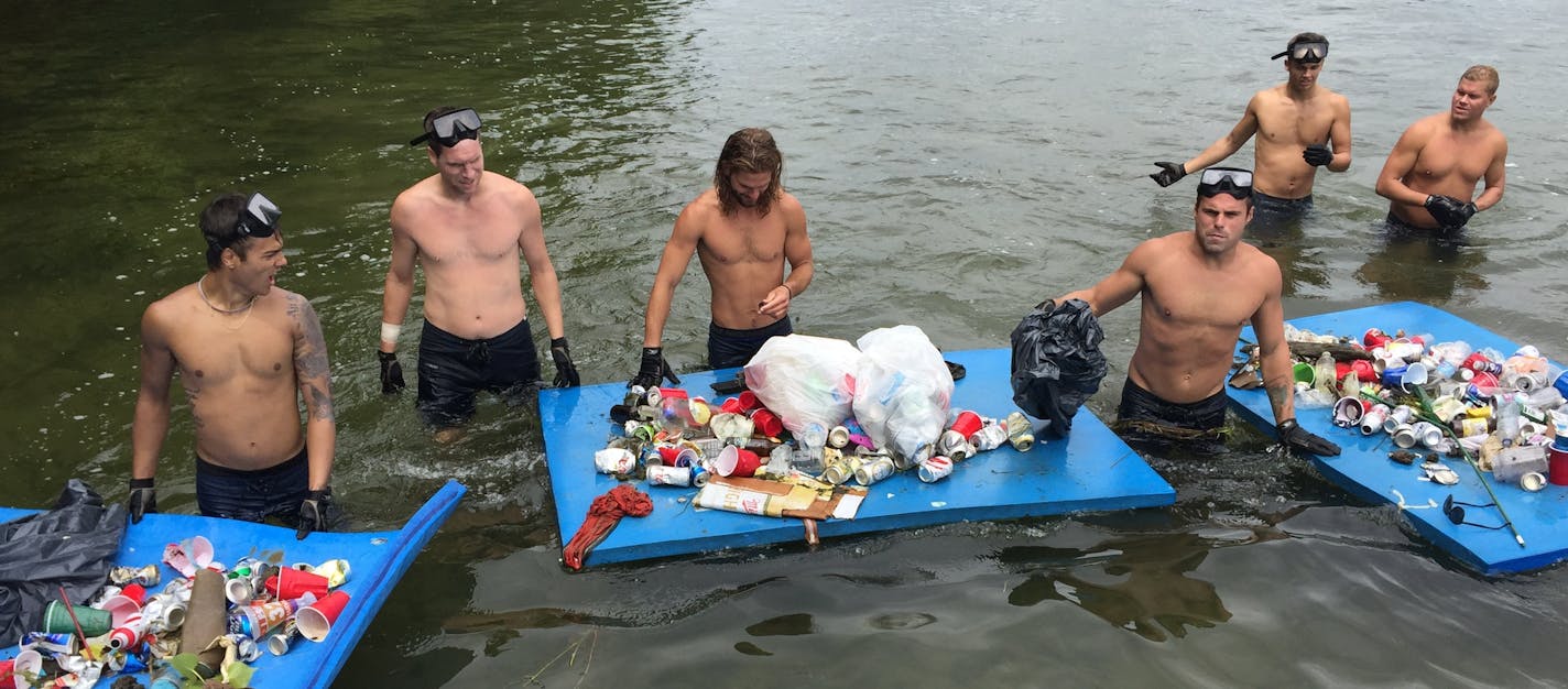 Submitted photos from Gabriel Jabbour, owner of Tonka Bay Marina, of volunteers diving this month (July 2015) to pick up trash in Lake Minnetonka near Big Island.