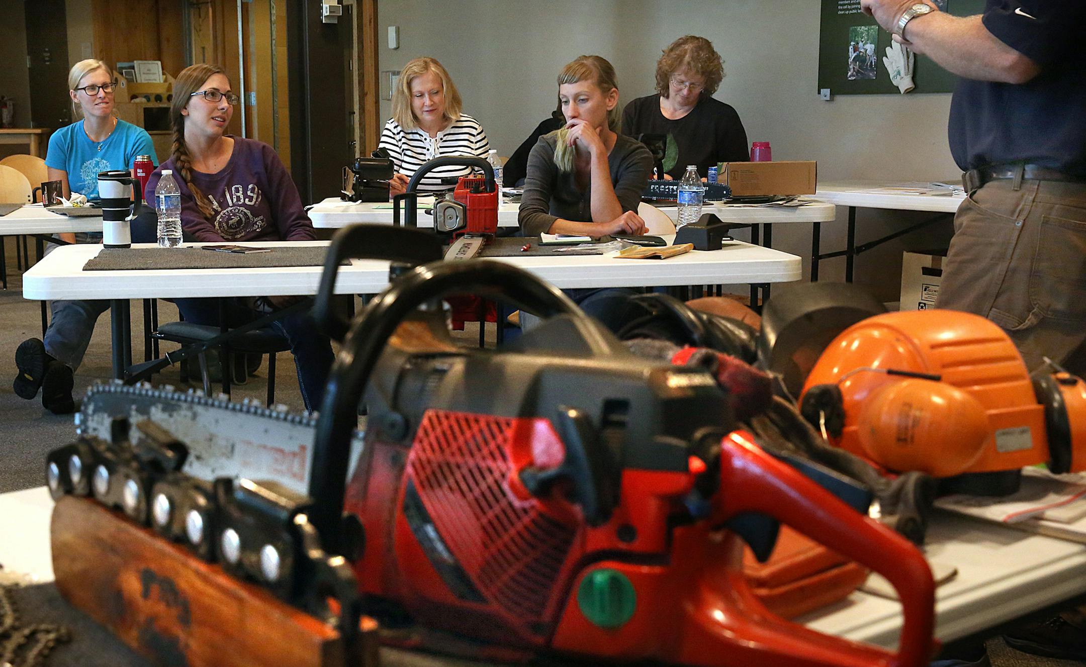 Instructor Alex Bildeaux discussed various aspects of proper and safe use of chainsaws. ] JIM GEHRZ &#x201a;&#xc4;&#xa2; jgehrz@startribune.com / Bloomington, MN / Sept. 20, 2014 / 12:00 PM / BACKGROUND INFORMATION: Invasive buckthorn plant has become more than a nuisance to Twin Cities residents, who are unable to control its rapid growth. Suburbs are spending considerable time and money to eradicate the problem, which some officials call a "losing battle." REI is holding a female-only chainsaw