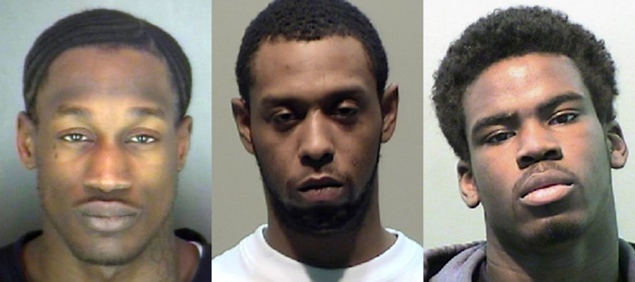 These undated photos provided by the Detroit Police Department on Tuesday, April 8, 2014 shows, from left, Wonzey Saffold, 30; James Davis, 24, and Bruce Wimbush Jr., 17. The three were charged Tuesday, April 8, 2014 in the beating of a 54-year-old man after he accidentally hit a child who stepped off the curb into the path of his truck on April 2, 2014 on the northeast side of Detroit.