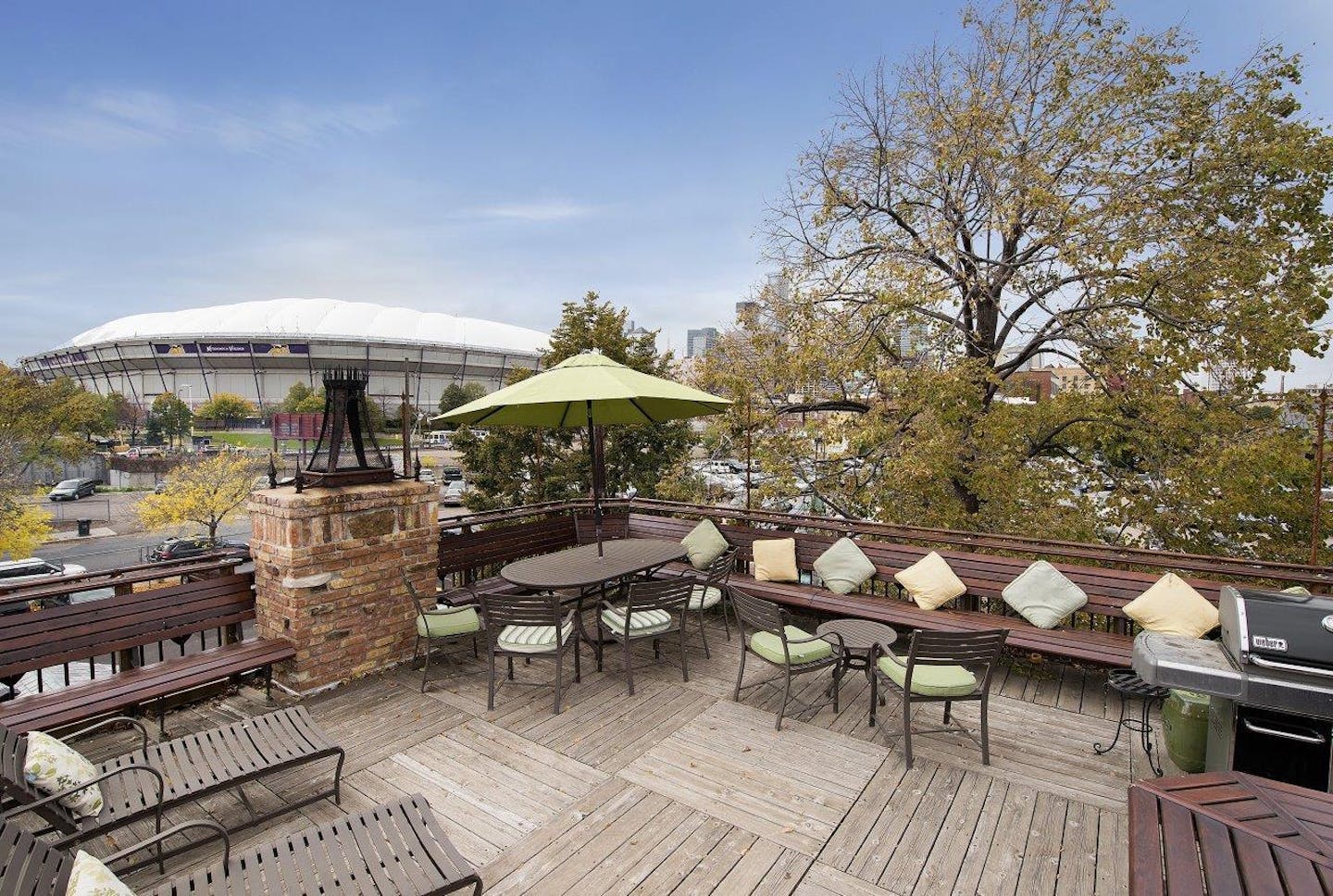 The Metrodome, which was in roughly the same location as U.S. Bank Stadium, is visible in this 2014 photo from Jeff Arundel&#x2019;s rooftop deck.