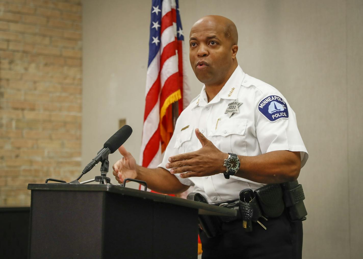 Minneapolis Police Chief Medaria Arradondo spoke about the use of body cameras at a news conference Monday.