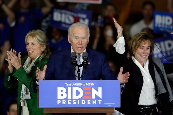 Joe Biden rallied with supporters in Los Angeles on Tuesday night after learning about his victories in a series of Democratic presidential primaries.