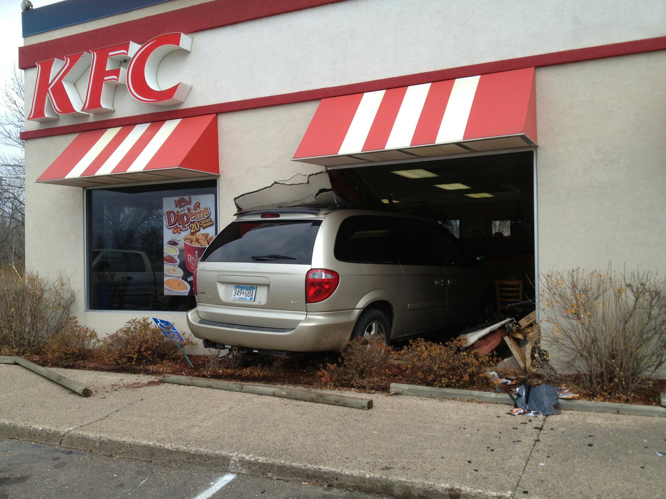 A van went through the wall of a KFC in Pine City, Minn.