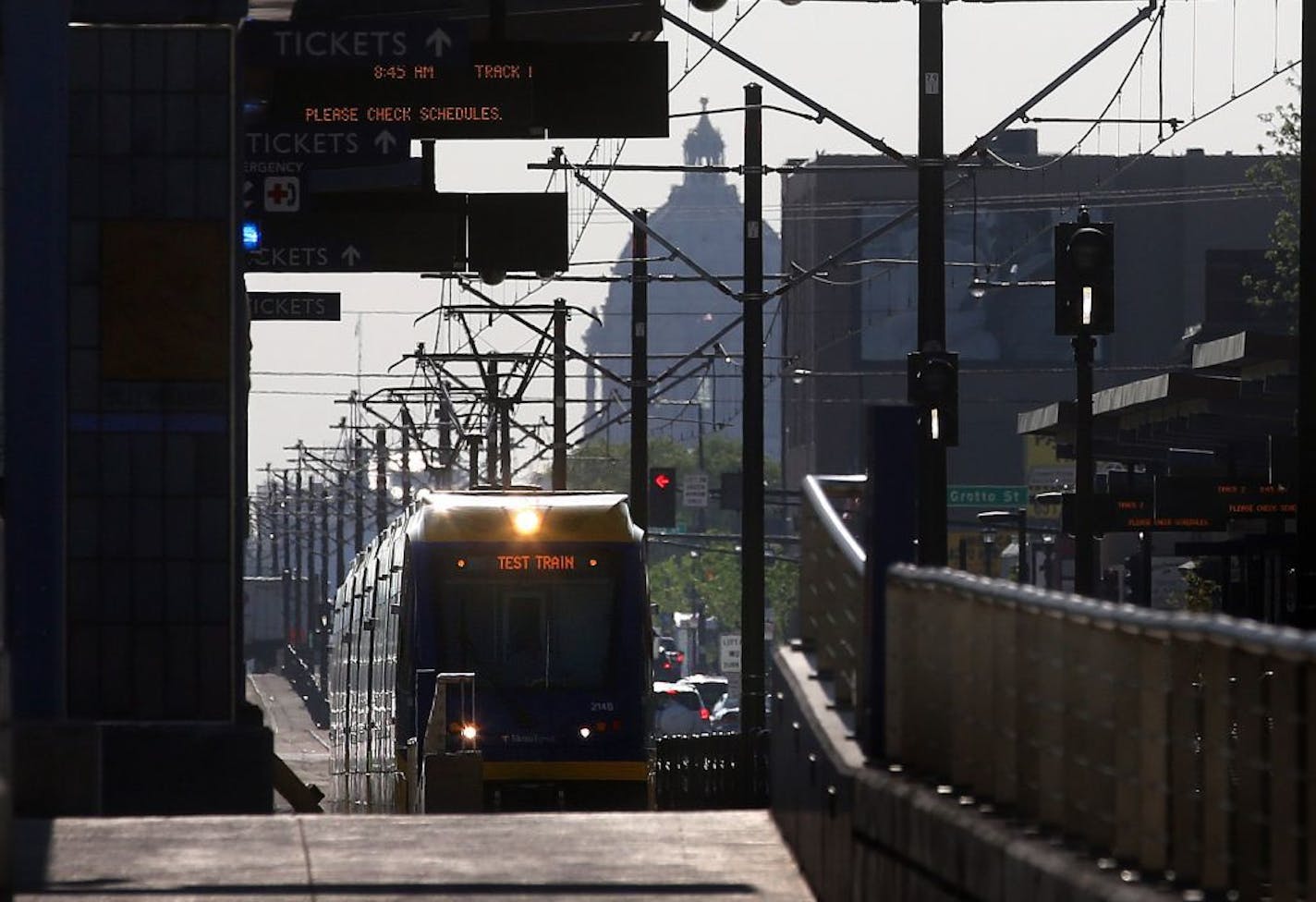 A light rail train passed through the Victoria Street Station.