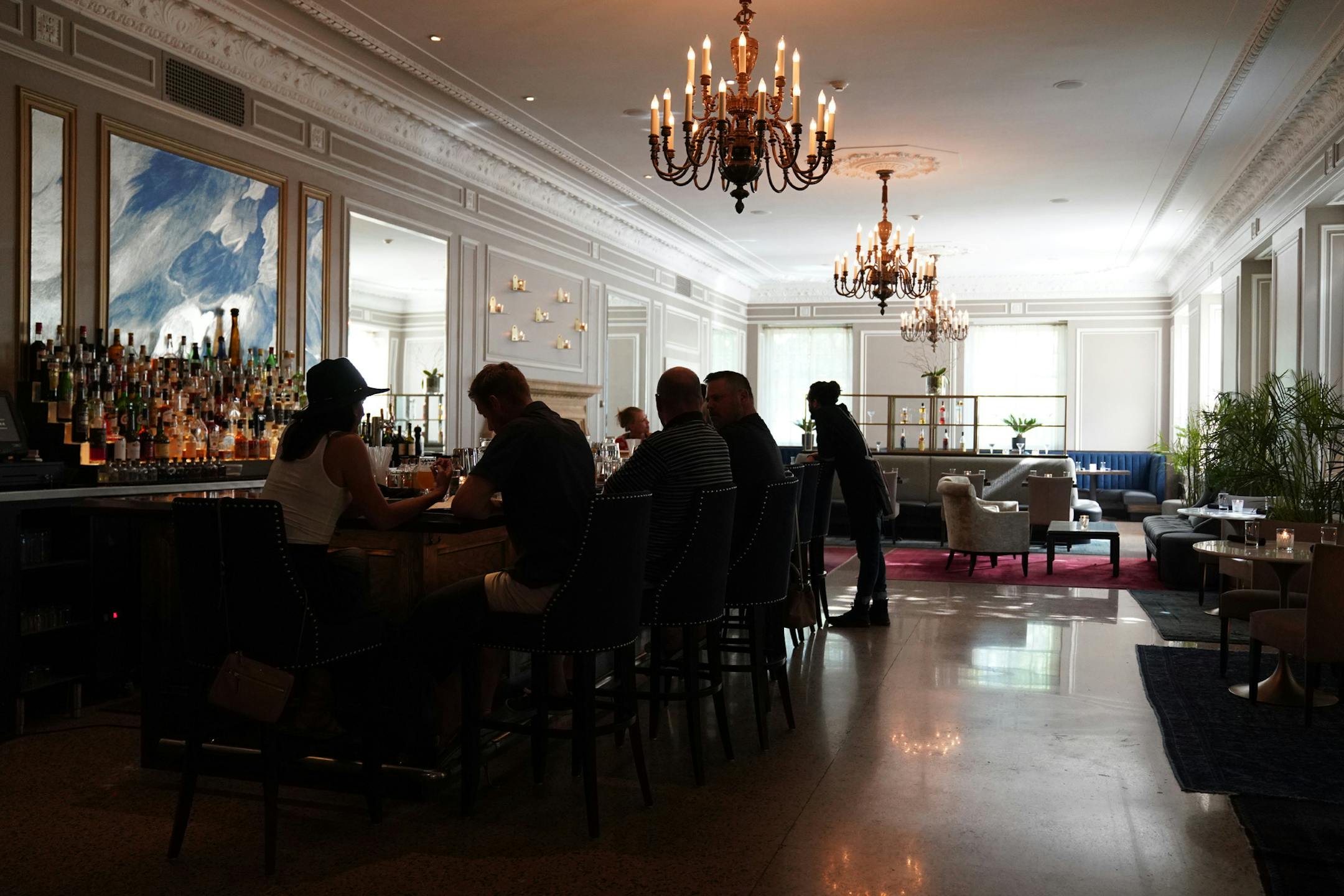 The lounge area of P.S. Steak, a modern-day, seasonally minded steakhouse in the former La Belle Vie.