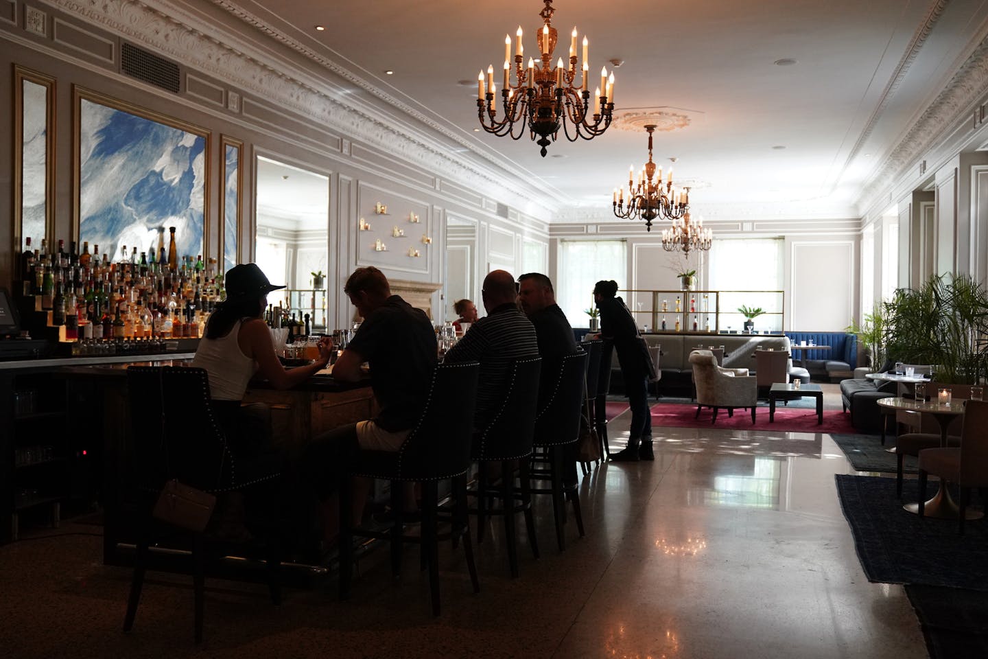 The lounge area of P.S. Steak, a modern-day, seasonally minded steakhouse in the former La Belle Vie.