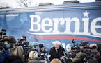 Democratic presidential candidate Sen. Bernie Sanders (I-Vt.) speaks to reporters after a campaign event at a UMBA Hall Underwood, Iowa, Jan. 19, 2016