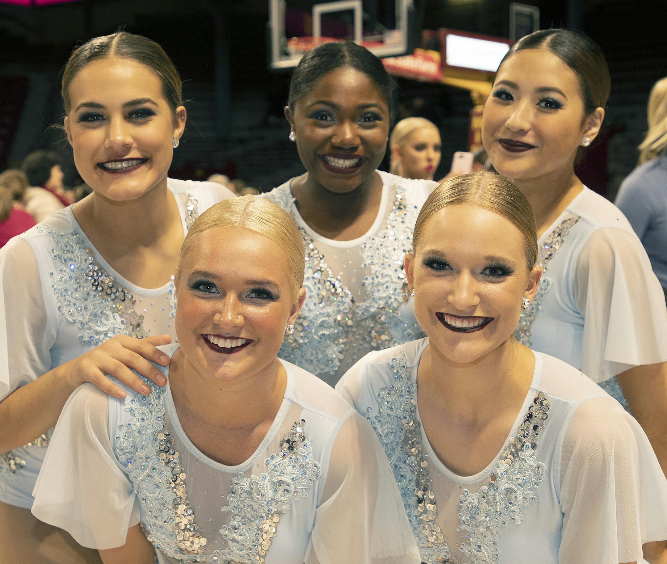 Members of the University of Minnesota Duluth dance team, from left, Clarissa Pederson, Madi Hjermstad, Kamie Ashanti, Brianna Shirley and Sarah Prescott.