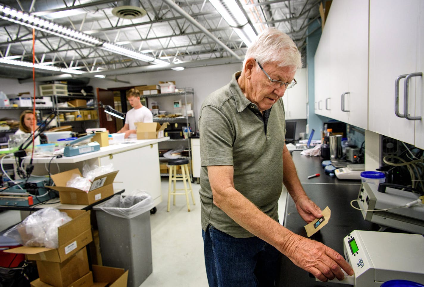 Bob Esse, right, VP Research for Boveda Inc. says their new research lab will allow them to be better organized than the one they have now. ] GLEN STUBBE * gstubbe@startribune.com Wednesday, June 22, 2016, The headline is the cannabis industry may be having its first effect on the Twin Cities' commercial real estate scene. A small and rather indirect effect, to be sure... but legalized weed has indeed driven a deal for a $1 million building purchase at the Opus Business Park in Minnetonka. The b