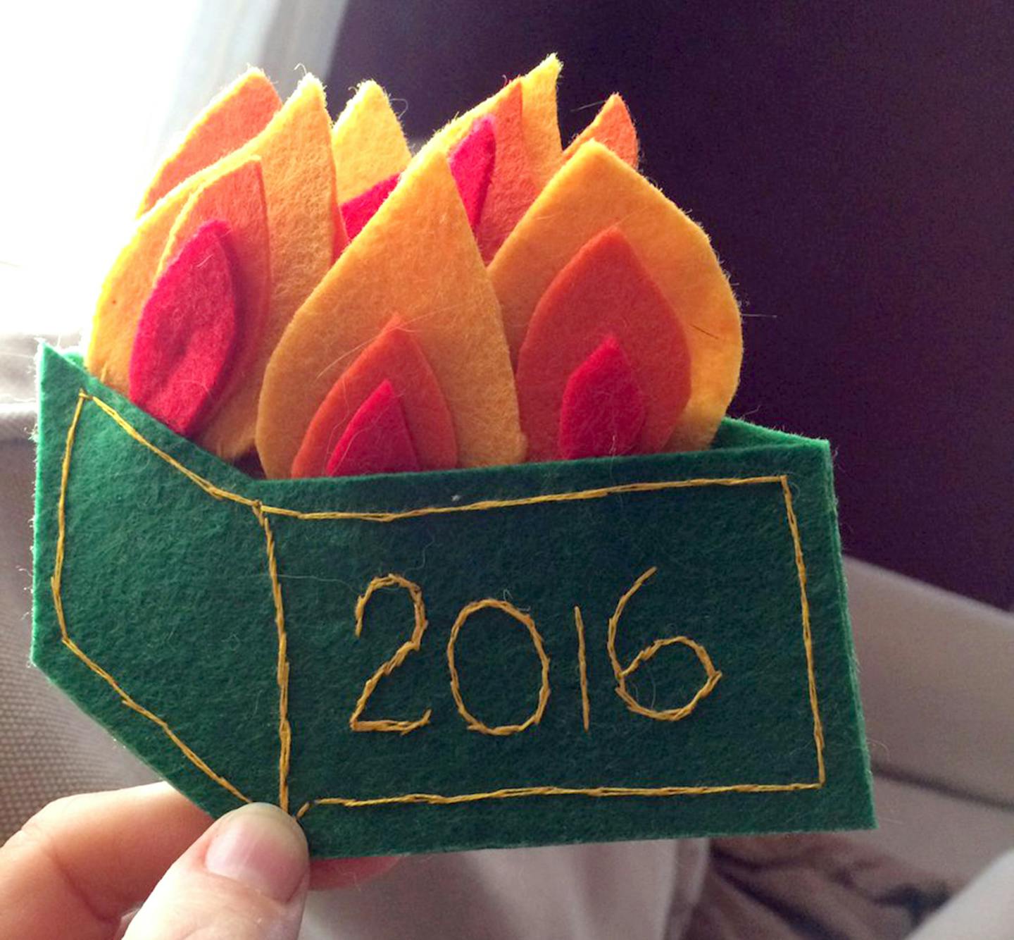 The original Dumpster fire ornament by Jennifer Brooks.