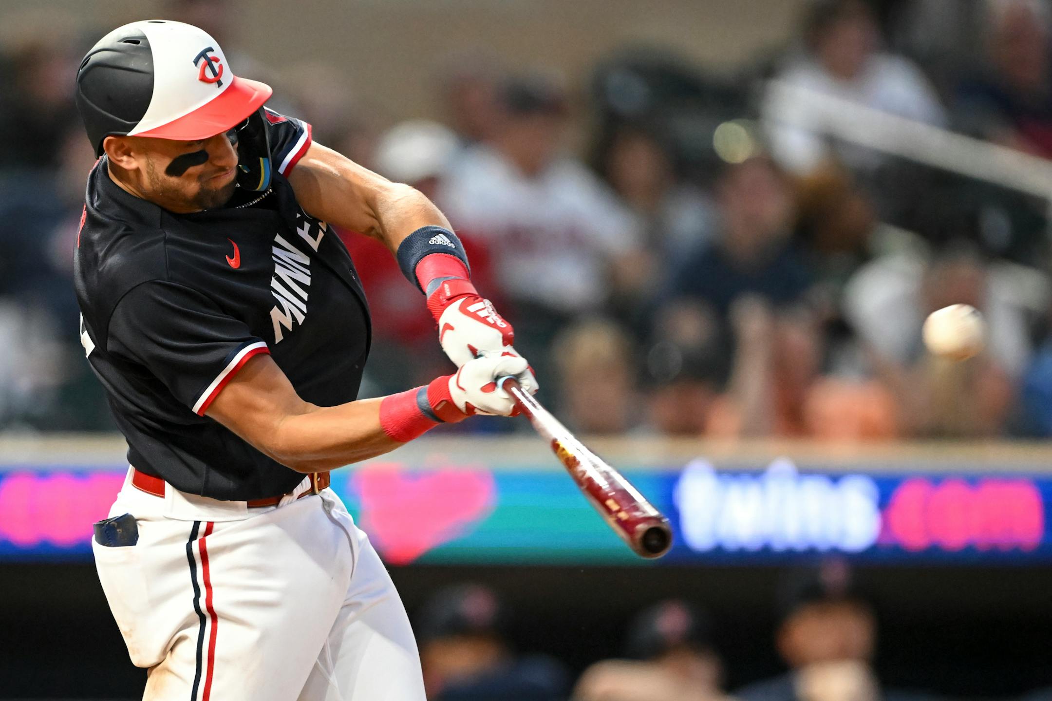 Minnesota Twins third baseman Royce Lewis (23) hits a solo home run in the bottom of the ninth inning against the Boston Red Sox Tuesday, June 20, 2023, at Target Field in Minneapolis, Minn.