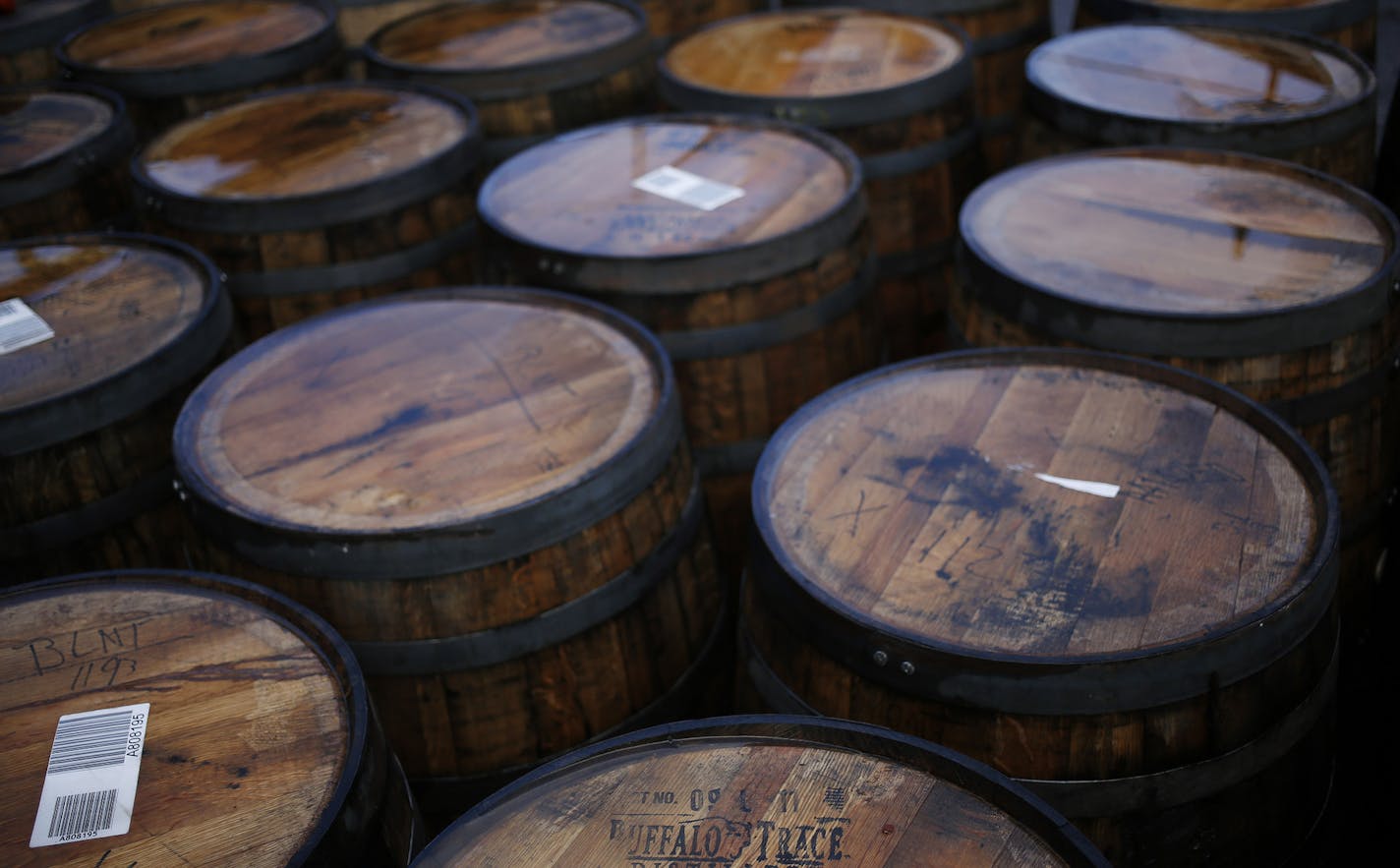 FILE &#x2014; Barrels at the Buffalo Trace distillery, a storied bourbon producer in Frankfort, Ky., July 14, 2016. Canada, China and the European Union have already said they would respond to President Donald Trump&#x2019;s tariff plans with tariffs of their own that could lead to billions of dollars in American export losses. (Luke Sharrett for The New York Times)