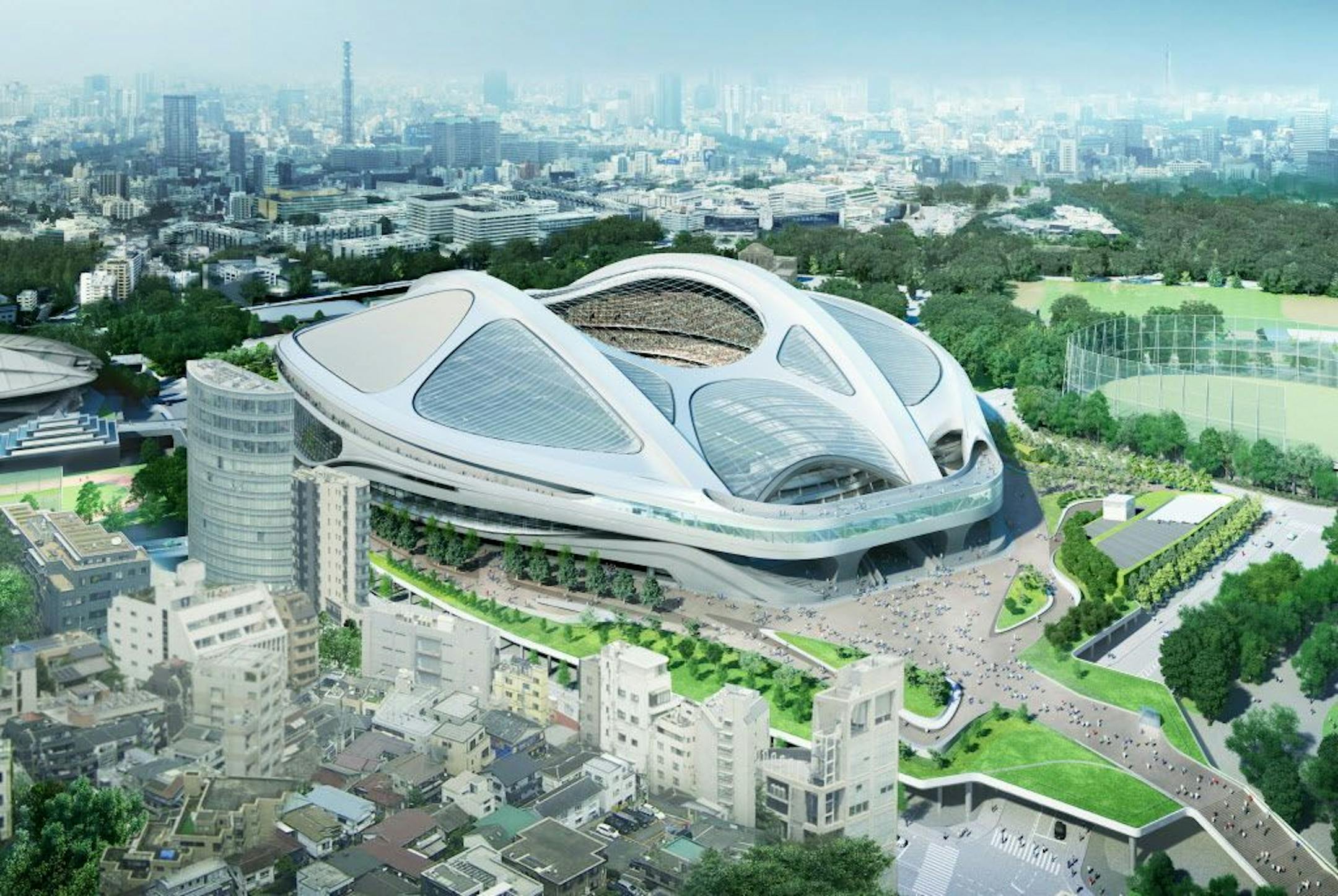 This artist's rendering released by Japan Sport Council in July 2015 shows the image of the Olympic stadium planned for the 2020 Tokyo Games. The Olympic stadium will be redone because of spiraling costs, Japan Prime Minister Shinzo Abe said on Friday, July 17, 2015 in a major reversal.