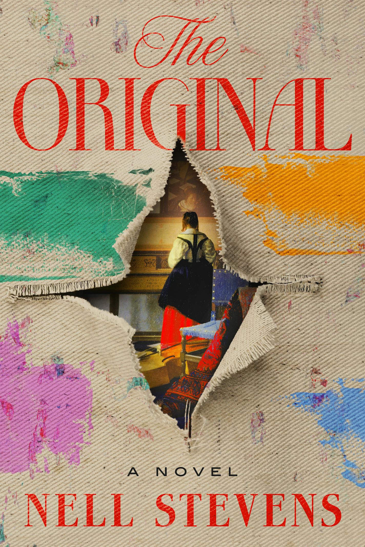 cover of The Original features a paint-splattered canvas, ripped open to reveal a detail from Vermeer's "The Music Lesson" behind it.