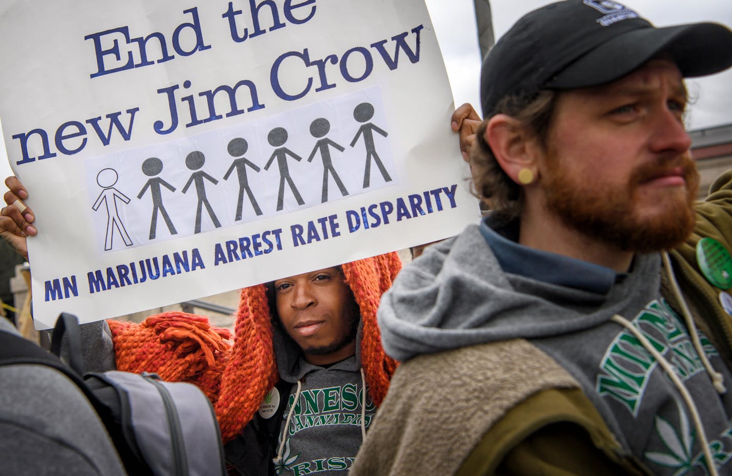 Ronnie Monroe held a sign that pointed out the disparity between arrests of white's and blacks for marijuana possession. ] GLEN STUBBE &#x2022; glen.stubbe@startribune.com Thursday April 20, 2017 On Thursday, the state chapter of NORML &#x2014; the National Organization for the Reform of Marijuana Laws &#x2014; is co-hosting a six-hour "Cannabis Rise 420 Rally" at the Capitol.