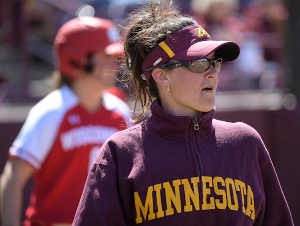 Minnesota head coach Jamie Trachsel looked on during Wednesday afternoon's double header Wednesday.