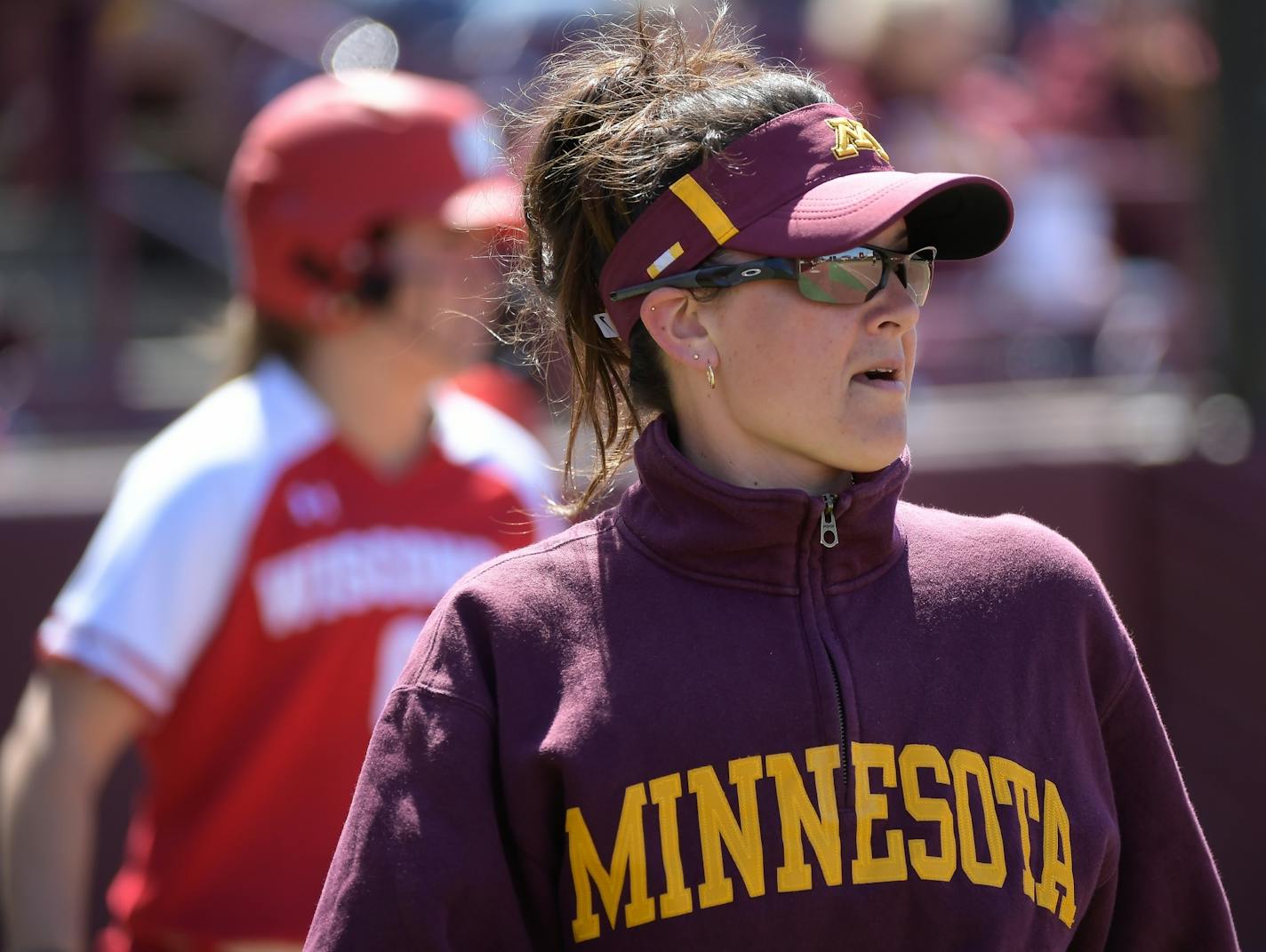 Minnesota head coach Jamie Trachsel looked on during Wednesday afternoon's double header Wednesday.