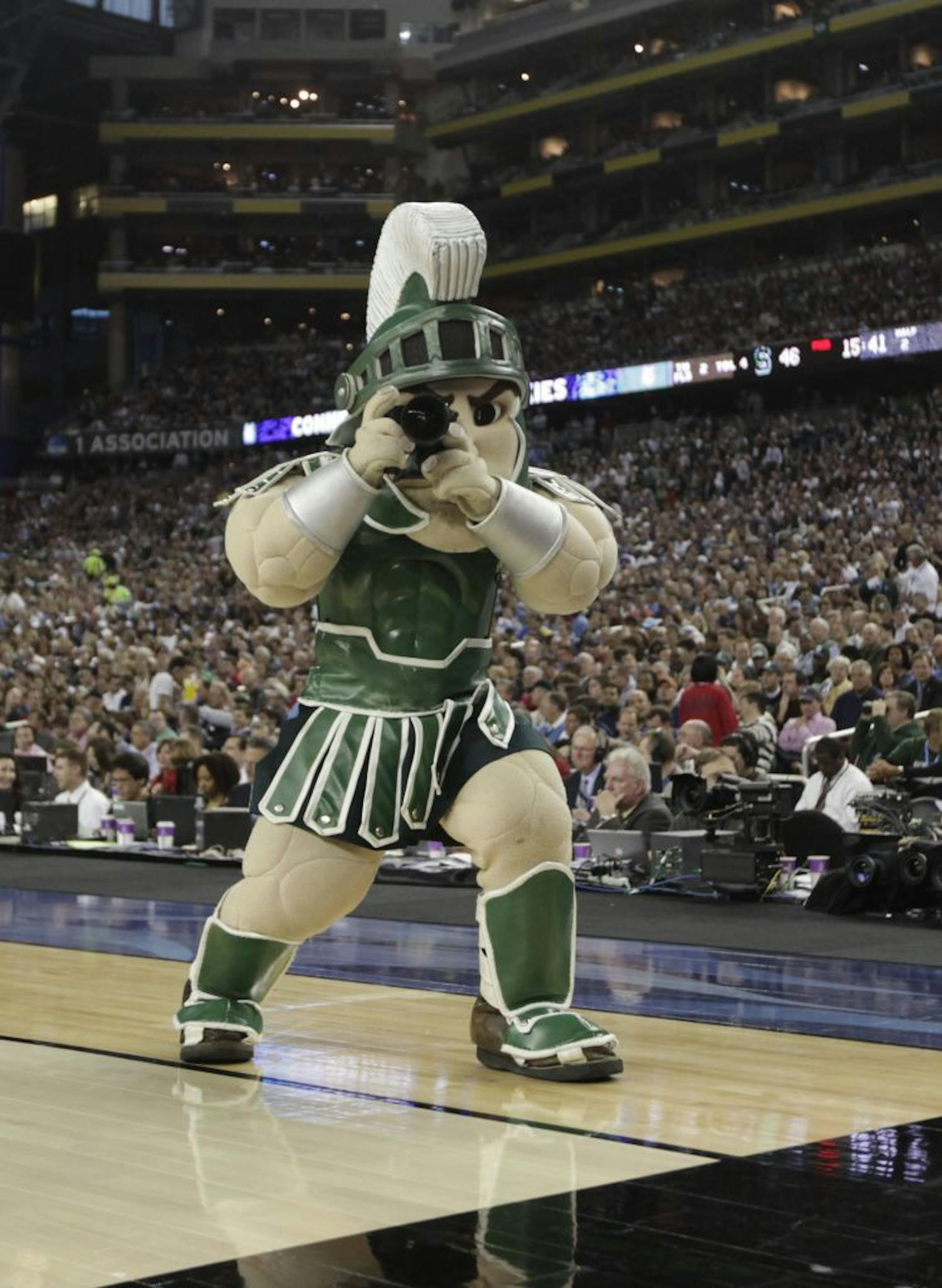 The Michigan State Spartans mascot is seen during the game against Connecticut in a men's NCAA Final Four semifinal college basketball game Saturday, April, 4, 2009, in Detroit. Michigan State won 82-73.