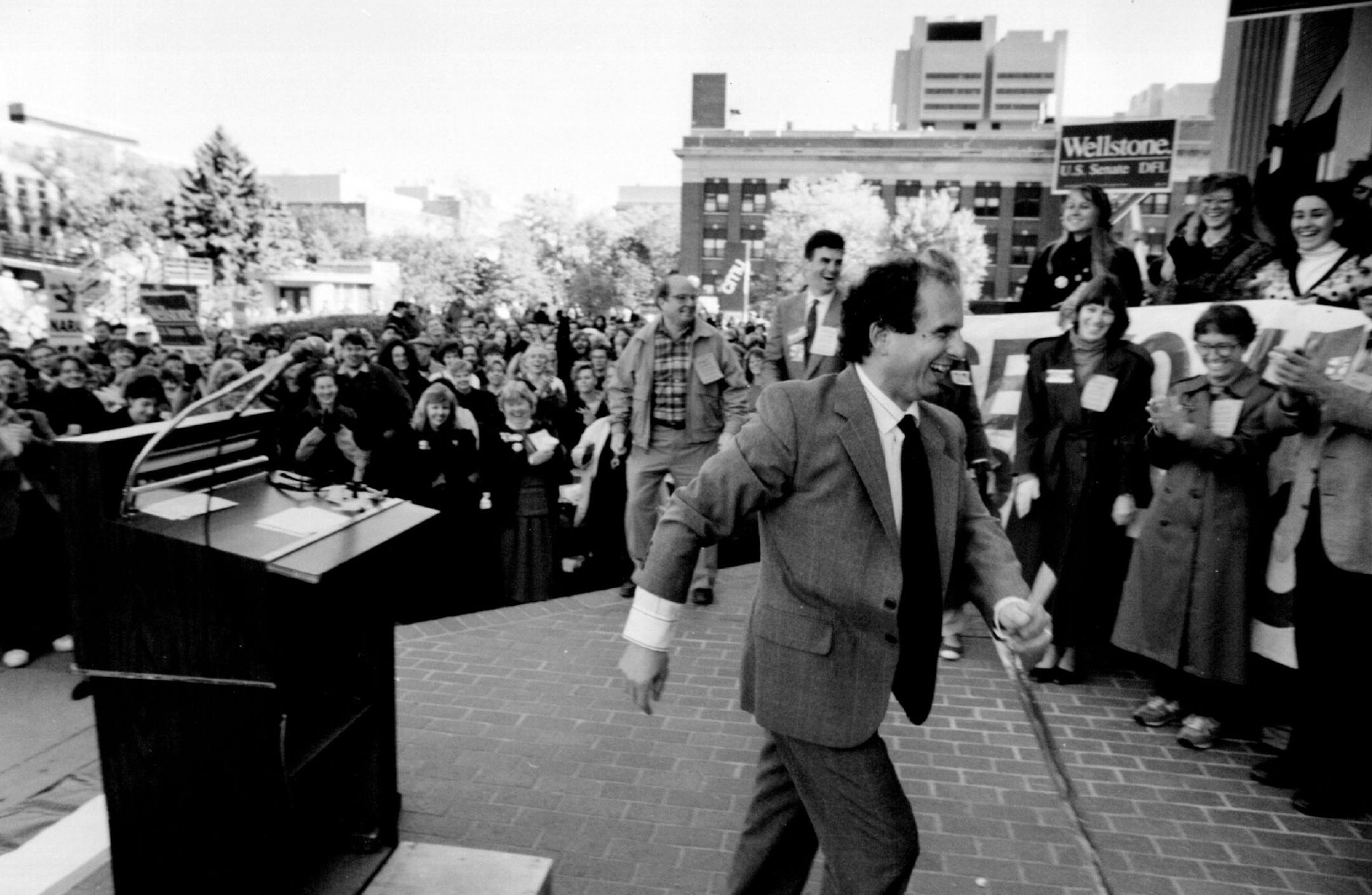 October 10, 1990: Pro-choice rally at University of Minnesota, Coffman Union. Keynote speaker, candidate for U.S. Senate Paul Wellstone walked from the podium after making his speech.