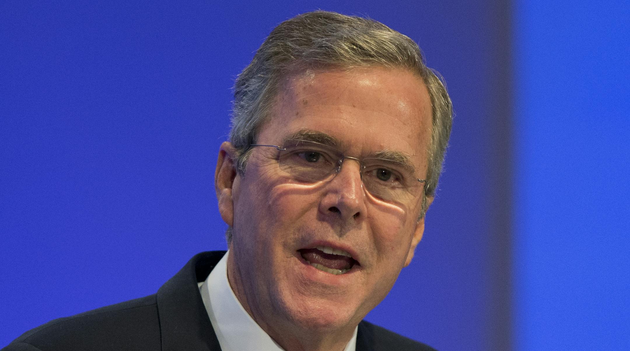 Former US Governor Jeb Bush speaks at the Economic Council in Berlin, Germany, Tuesday, June 9, 2015. The Economic Council is a German business association representing the interests of more than 11,000 small and medium sized firms, as well as larger multinational companies. (AP Photo/Michael Sohn)