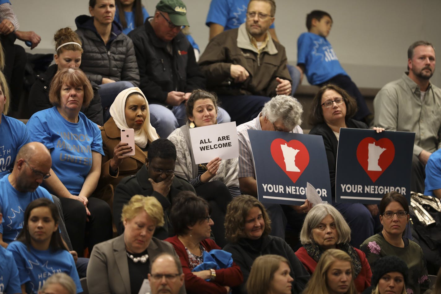 Some of the crowd in the St. Cloud City Council chambers during their meeting Monday night. Many were in attendance for discussion of a resolution that would raise the age to purchase tobacco products to 21. ] JEFF WHEELER &#xef; jeff.wheeler@startribune.com The City of St. Cloud City Council may possibly take up a resolution calling for a moratorium on the resettlement of refugees during their regular meeting Monday night, November 6, 2017.